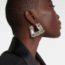 Forme de sacs de boucle d'oreille en métal argenté avec strass à la mode