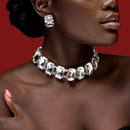 Fashionable Rhinestone Silver-colored Metal Necklace & Earring Set