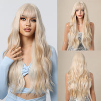 26 inch Body Wave Barbie Style Long Hair Qi Bangs Wig Full Lace