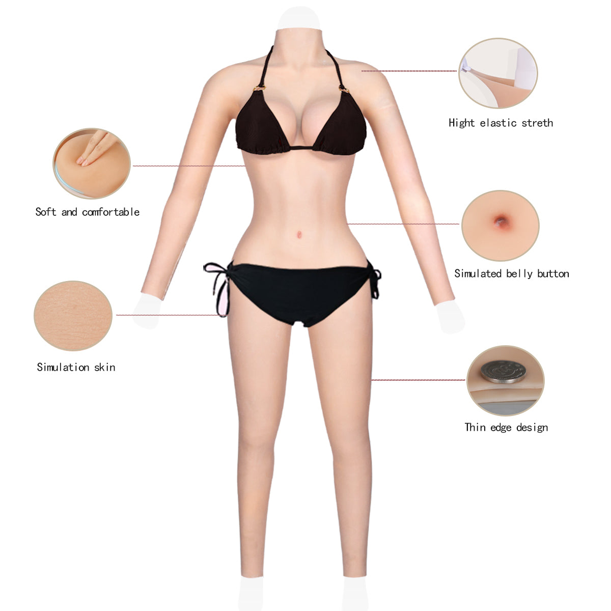 Crossdresser Costumes complets avec faux seins Formes mammaires en silicone avec faux vagin