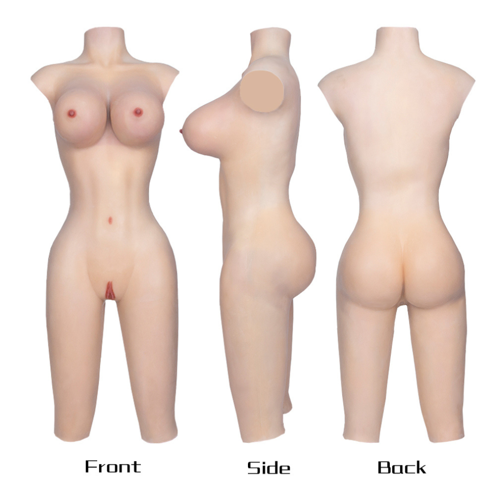 Crossdresser Silicone Body Suits Knee Length Shorts with Breast Form Liquid Silicone Filled Real Skin Touch for Trans Cosplay Party Drag Queen