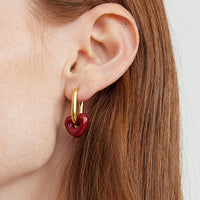 Titanium Steel Vintage Dripping Oil Red Love Heart Earrings