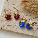 Titanium Steel Vintage Dripping Oil Red Love Heart Earrings