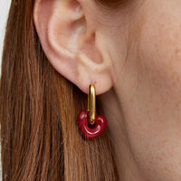 Titanium Steel Vintage Dripping Oil Red Love Heart Earrings