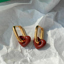 Titanium Steel Vintage Dripping Oil Red Love Heart Earrings